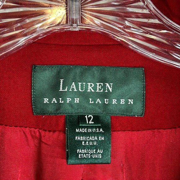 Vintage Lauren Ralph Lauren METAL CREST Logo Wool Blazer Womens 12 red jacket - Picture 3 of 13